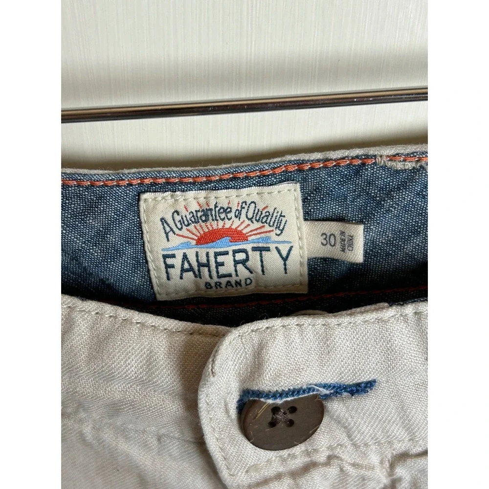Faherty Tradewinds Linen Blend Shorts Mens 30 Beige MBU2304-DOR Organic Cotton